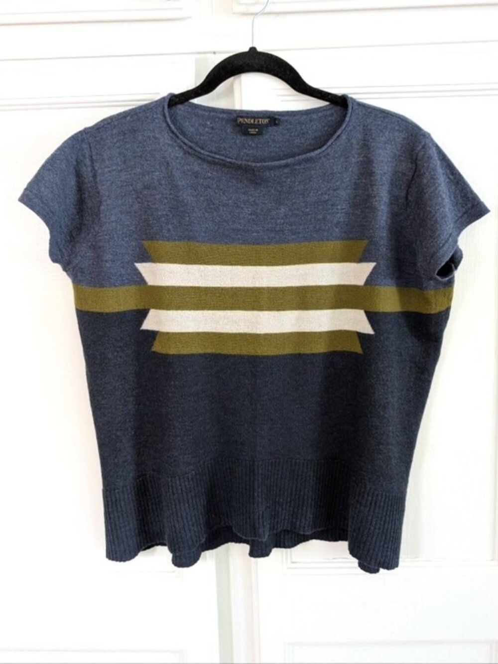 Pendleton Women's Navy Stripe Knit Short-Sleeve Top Size L